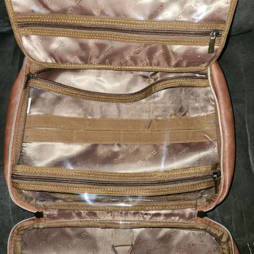 CLUCI Toiletry Bag Travel Bag with Hanging Hook Leather Makeup Cosmetic Bag...
